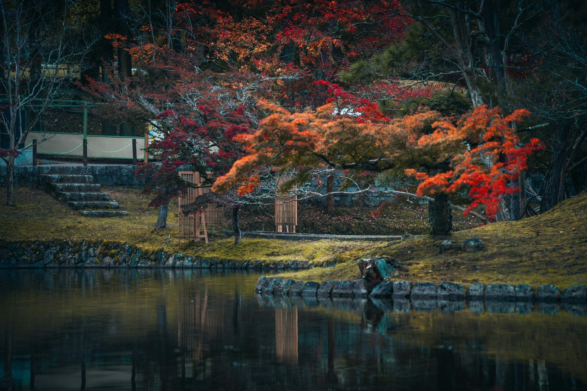 Autumn lake reflection in Japan